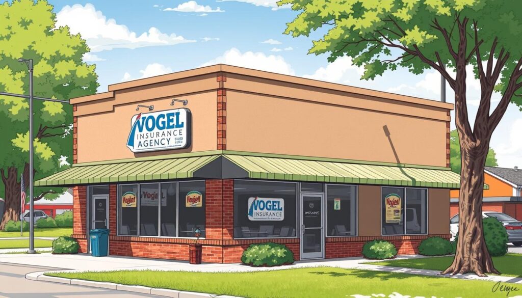 Generate an image of Vogel Insurance Agency's office in Oelwein, Iowa.
