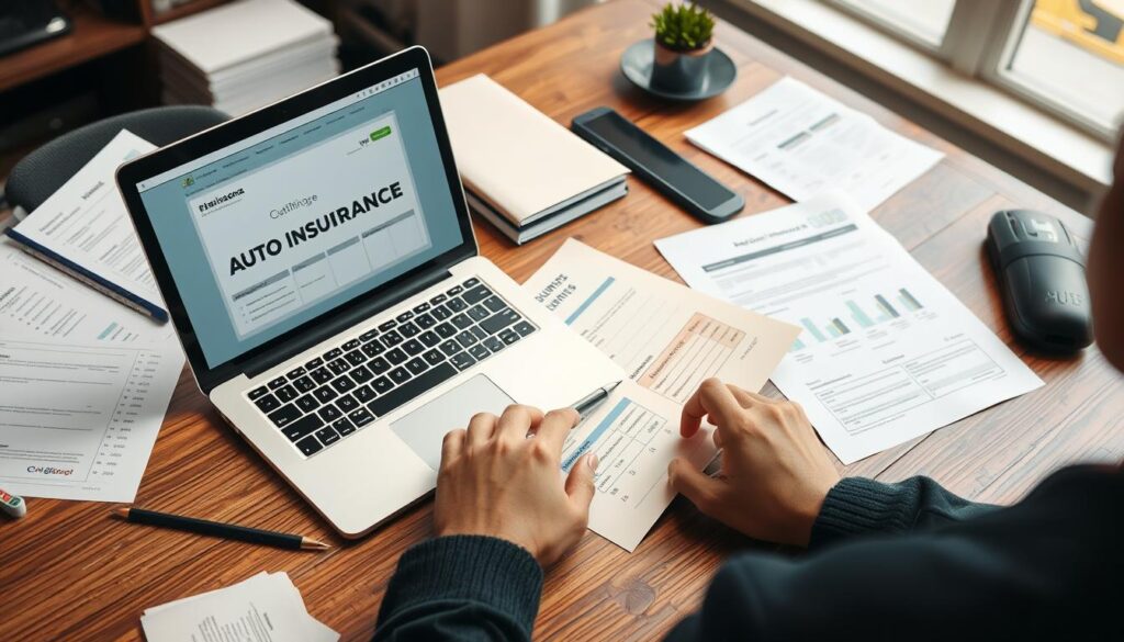 Generate an image of a person choosing an auto insurance policy on a computer