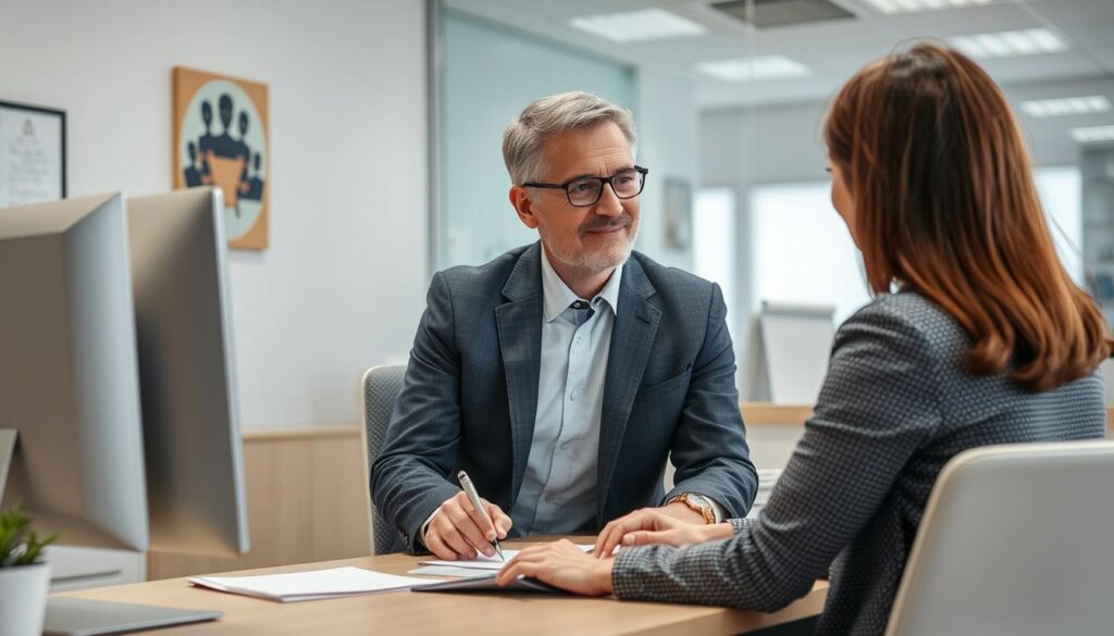 Image generation prompt: A dedicated insurance agent working with a client