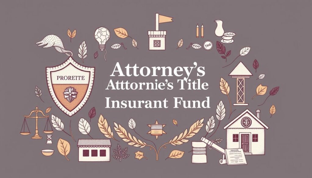 Image generation prompt: A professional illustration representing the Attorneys Title Insurance Fund, with elements symbolizing protection, real estate, and legal services.