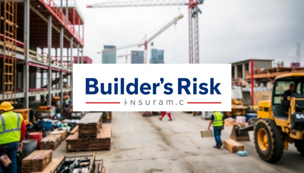 Image of a San Diego construction site with a builders risk insurance logo